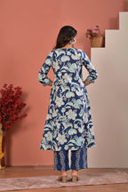 Women’s Floral Print A-Line Kurta Pant Dupatta Set with Handwork