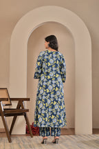 Women’s Floral Print A-Line Kurta Pant Dupatta Set with Embroidered Yoke