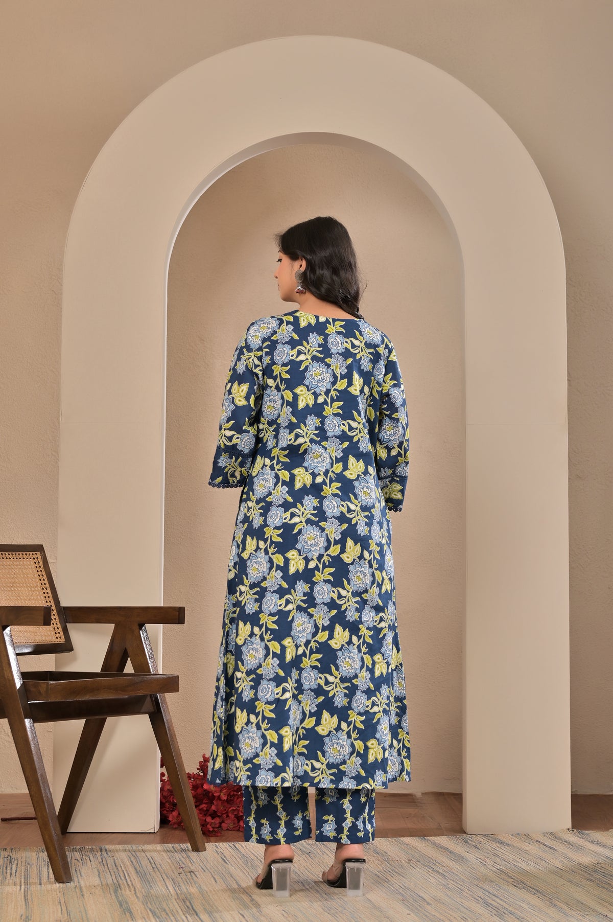Women’s Floral Print A-Line Kurta Pant Dupatta Set with Embroidered Yoke