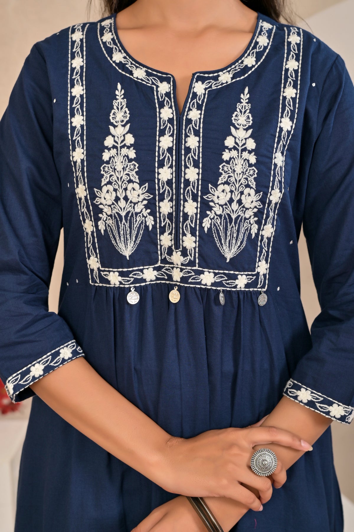 Women’s Embroidered Kurta Pant Dupatta Set with Tassels