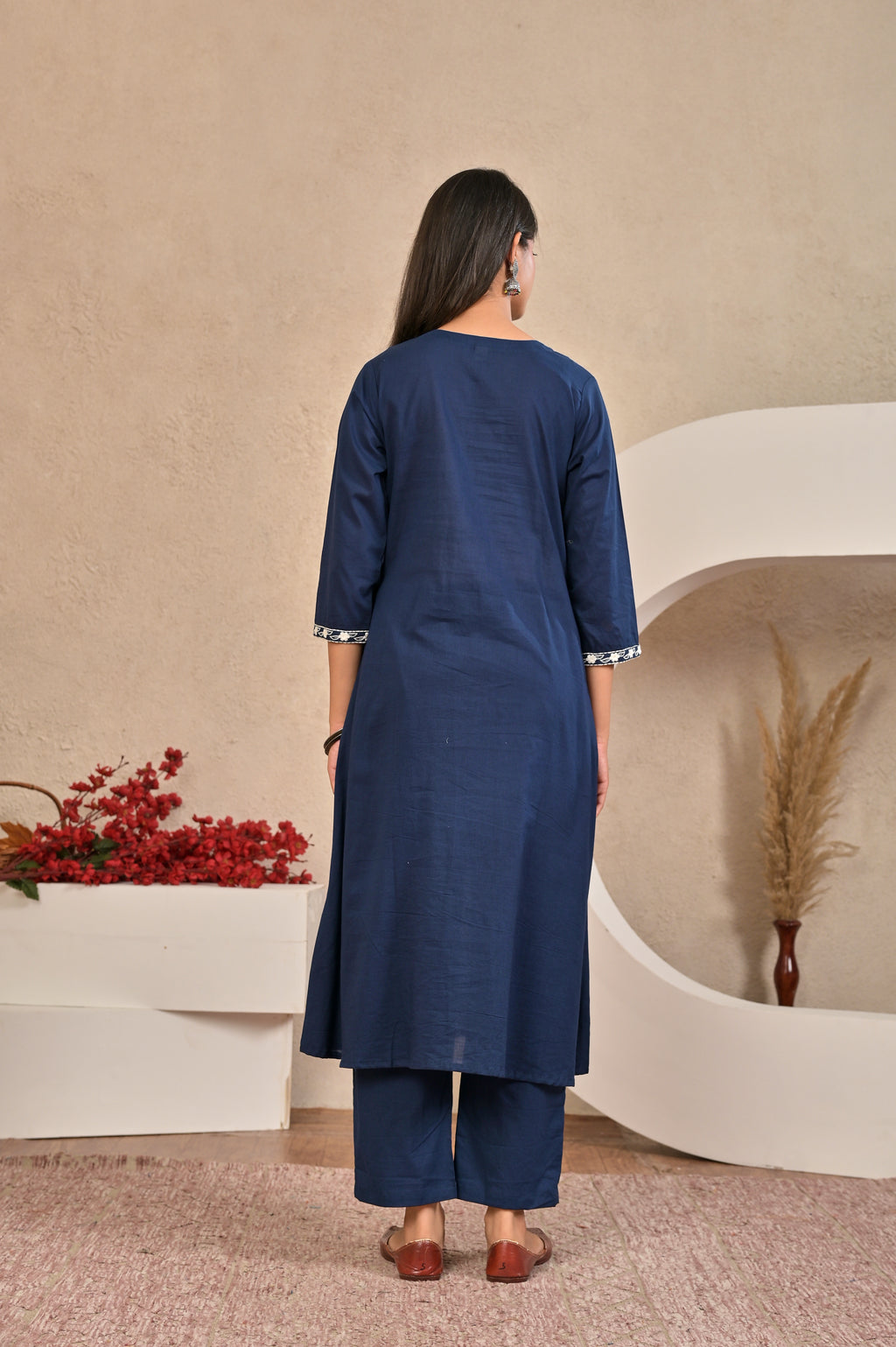Women’s Embroidered Kurta Pant Dupatta Set with Tassels