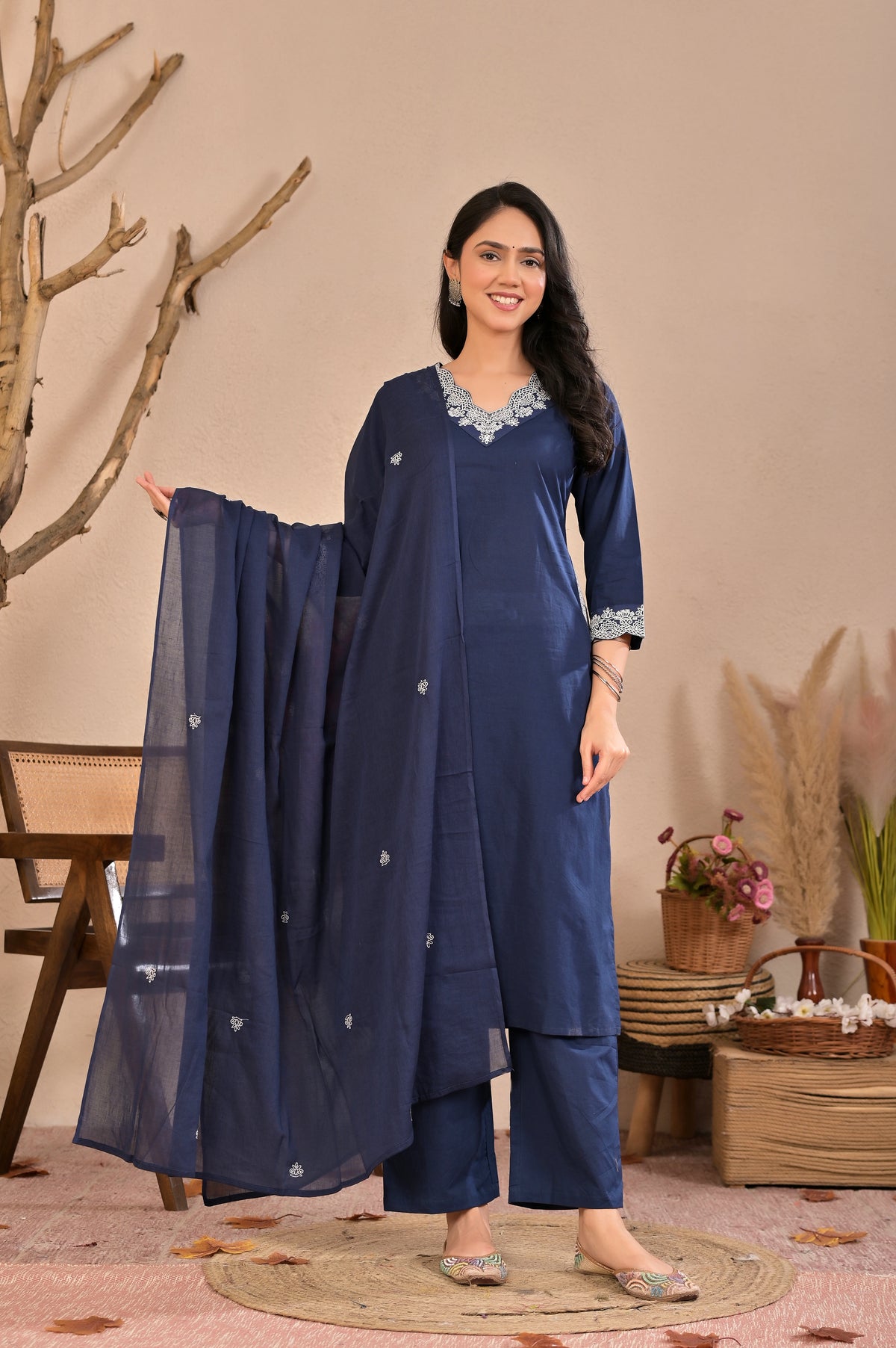 Women’s Straight Embroidered Kurta Pant Dupatta Set