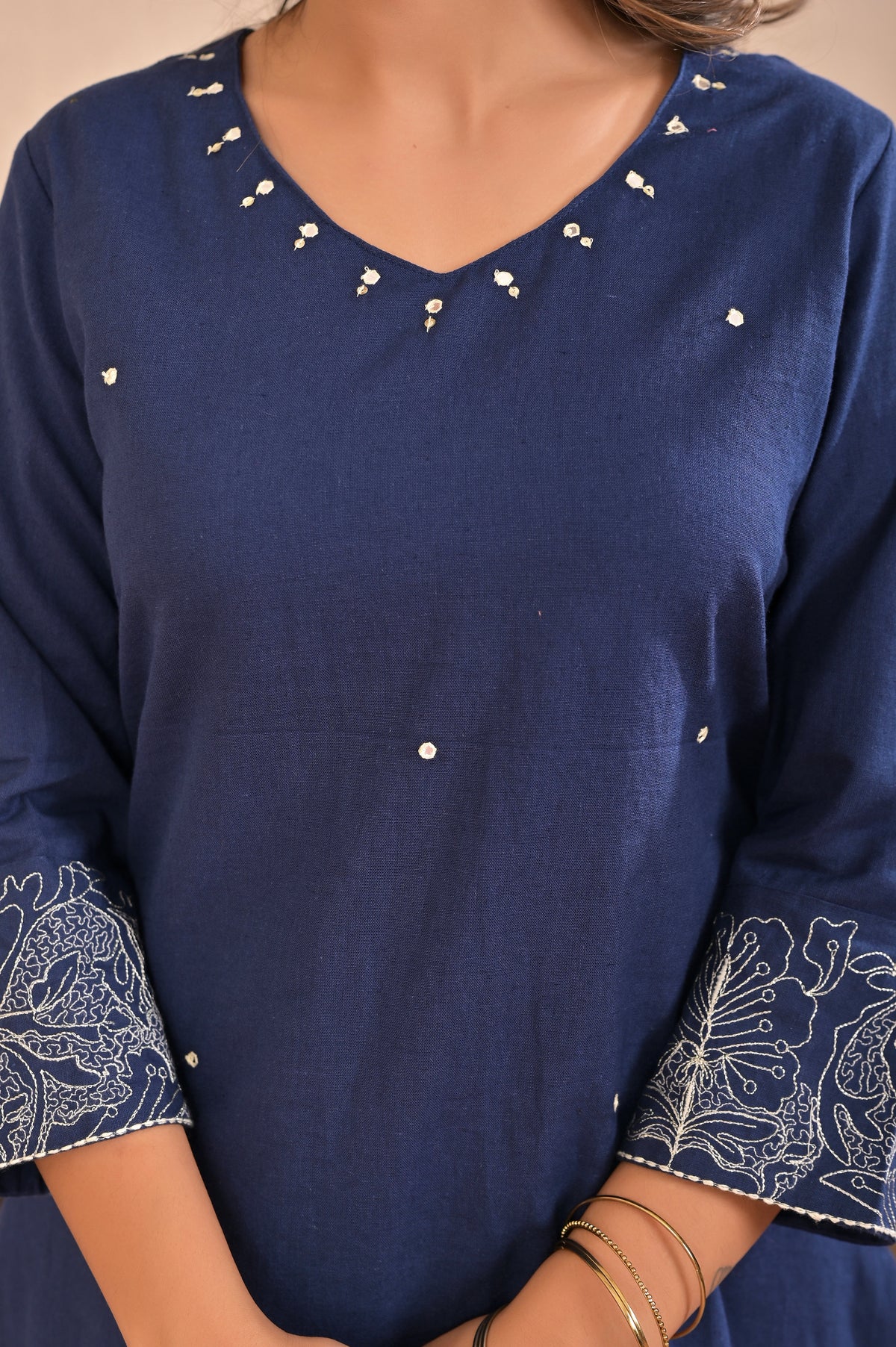 Embroidered Cotton Flex Co-ord Set with Handwork & V-Neck