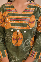 Women’s Printed Straight Kurta Pant Dupatta Set with Embroidered Yoke & Tassels
