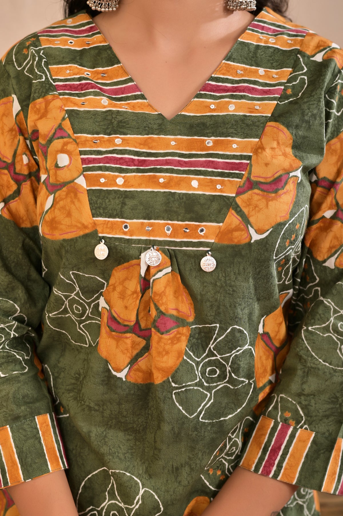 Women’s Printed Straight Kurta Pant Dupatta Set with Embroidered Yoke & Tassels