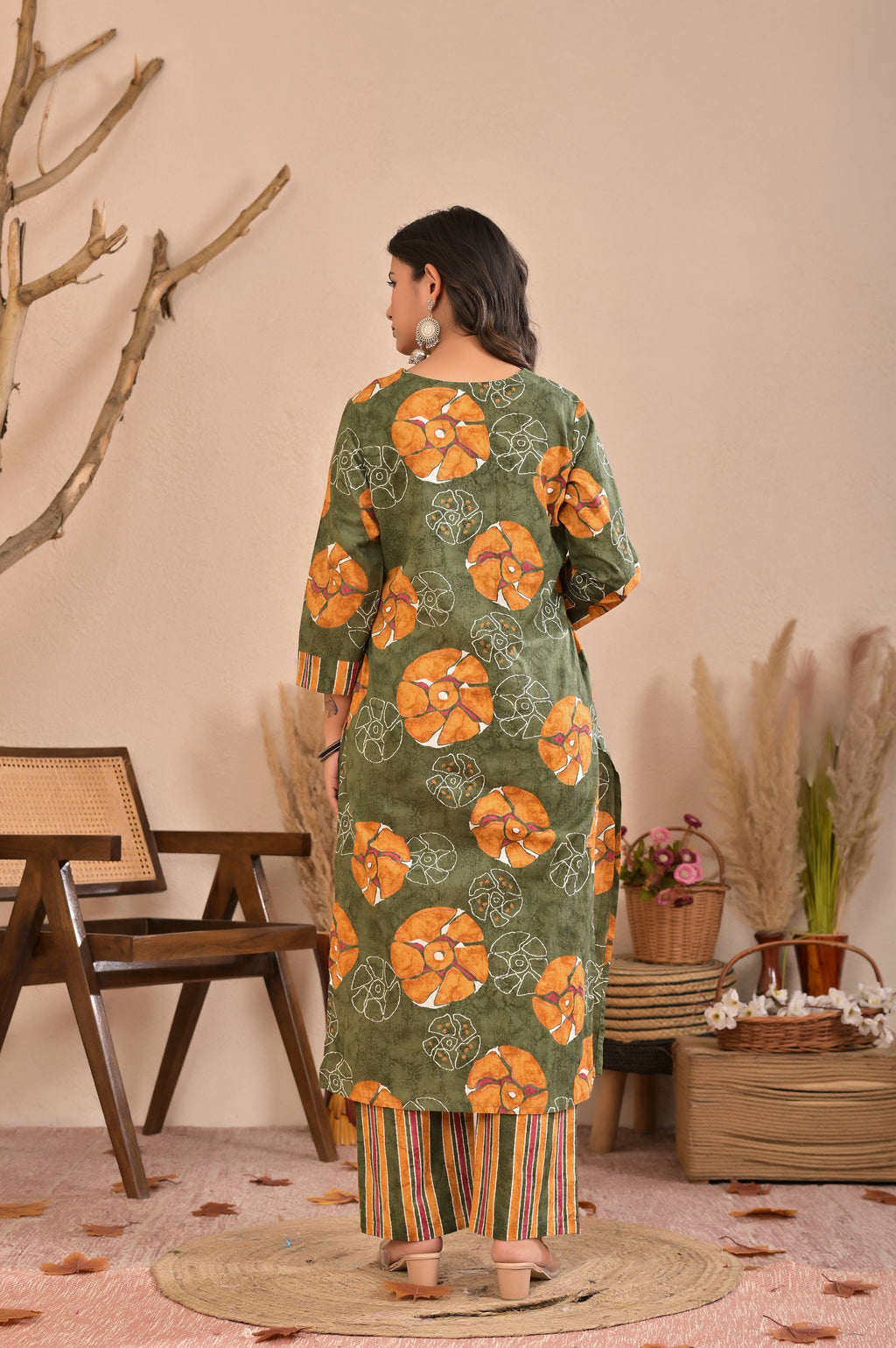 Women’s Printed Straight Kurta Pant Dupatta Set with Embroidered Yoke & Tassels