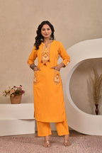 Women’s Embroidered Kurta Set with Lace, Handwork & Tassel Details