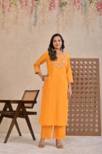 Women’s Embroidered Kurta Pant Dupatta Set with Floral Yoke