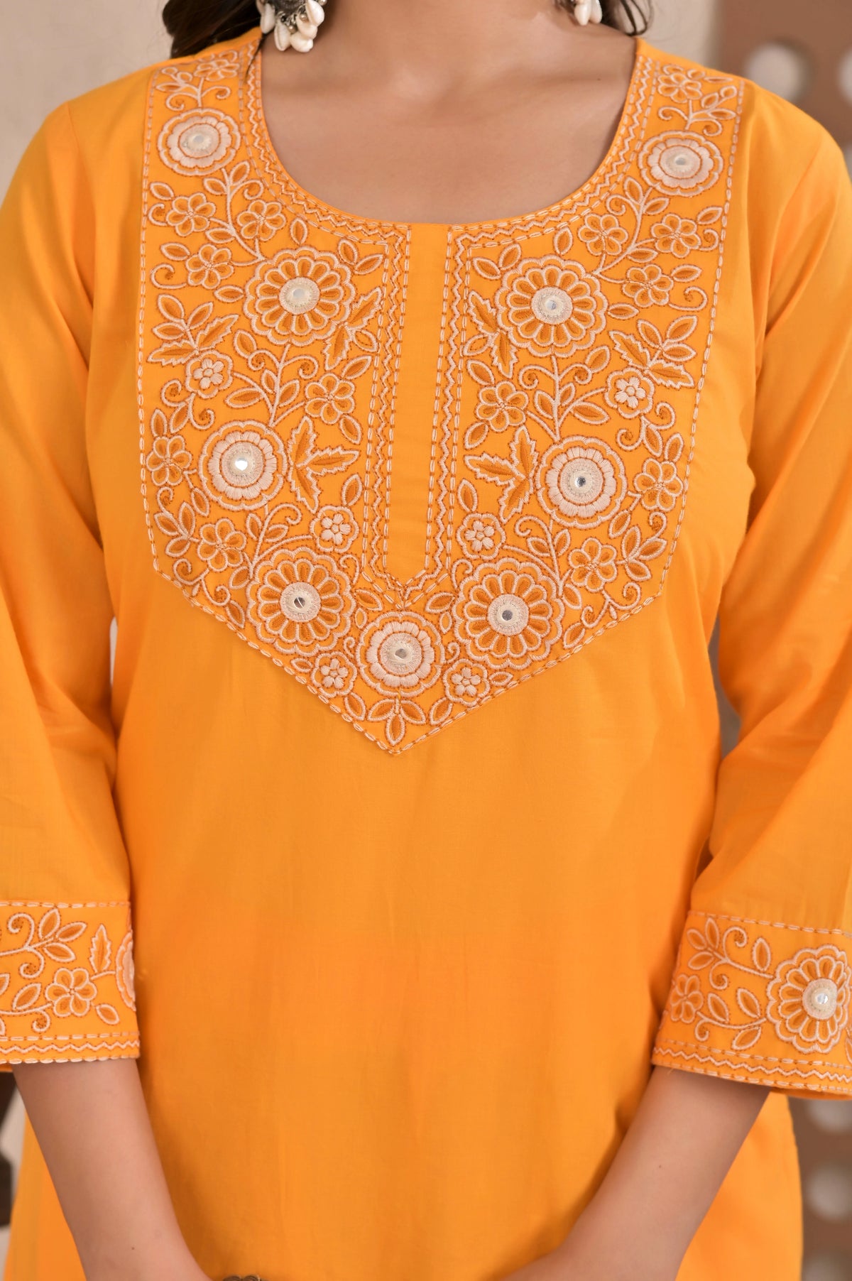 Women’s Embroidered Kurta Pant Dupatta Set with Floral Yoke