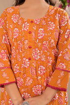 Women’s A-Line Printed Kurta Pant Dupatta Set with Handwork & Button Detail