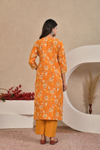 Women’s Straight Printed Kurta Set with Embroidered Yoke & Tassels