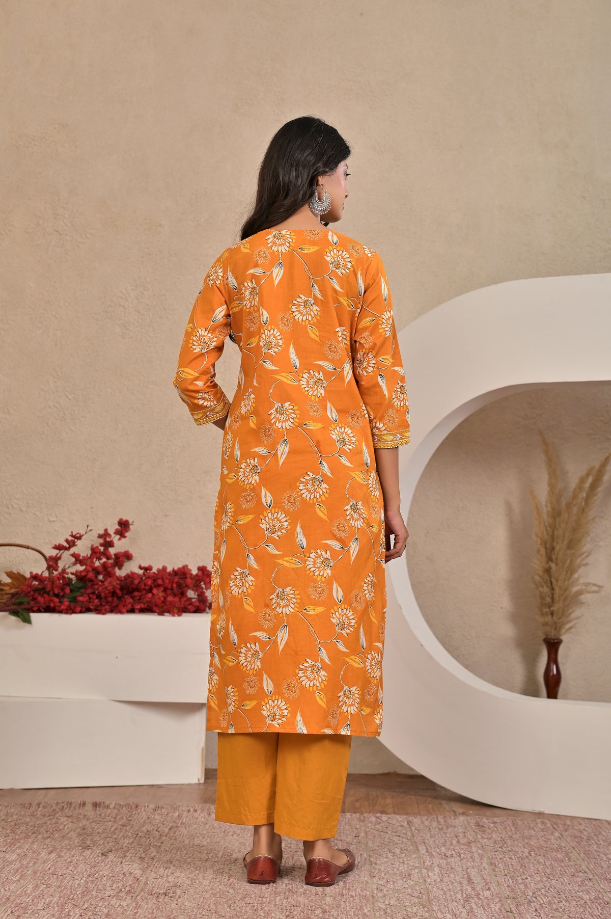 Women’s Straight Printed Kurta Set with Embroidered Yoke & Tassels