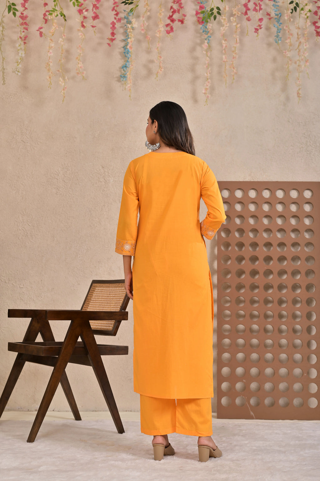 Women’s Embroidered Kurta Pant Dupatta Set with Floral Yoke