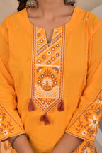 Women’s Embroidered Kurta Set with Lace, Handwork & Tassel Details