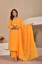 Women’s Embroidered Kurta Set with Lace, Handwork & Tassel Details