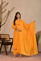 Women’s Embroidered Kurta Set with V-Neckline & Tassel Detailing