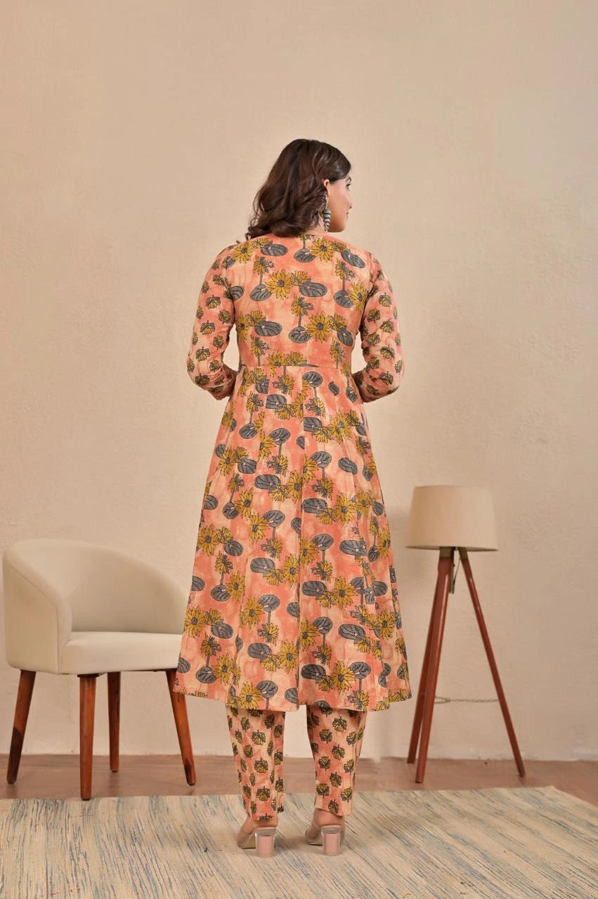 Women’s Anarkali Printed Kurta Set with Embroidered Yoke & Dupatta