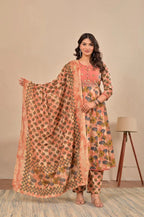 Women’s Anarkali Printed Kurta Set with Embroidered Yoke & Dupatta