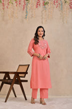 Women’s Embroidered Kurta Pant Dupatta Set with Floral Yoke