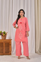 Embroidered Co-ord Set with Tassel Yoke & 3/4 Sleeves