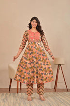 Women’s Anarkali Printed Kurta Set with Embroidered Yoke & Dupatta