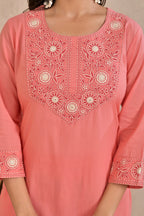Women’s Embroidered Kurta Pant Dupatta Set with Floral Yoke