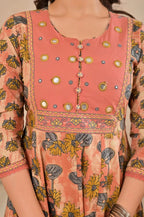 Women’s Anarkali Printed Kurta Set with Embroidered Yoke & Dupatta