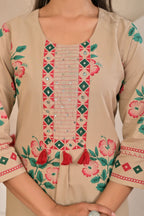 Women’s Panel Printed Kurta Set with Pin Tucks, Handwork & Tassels