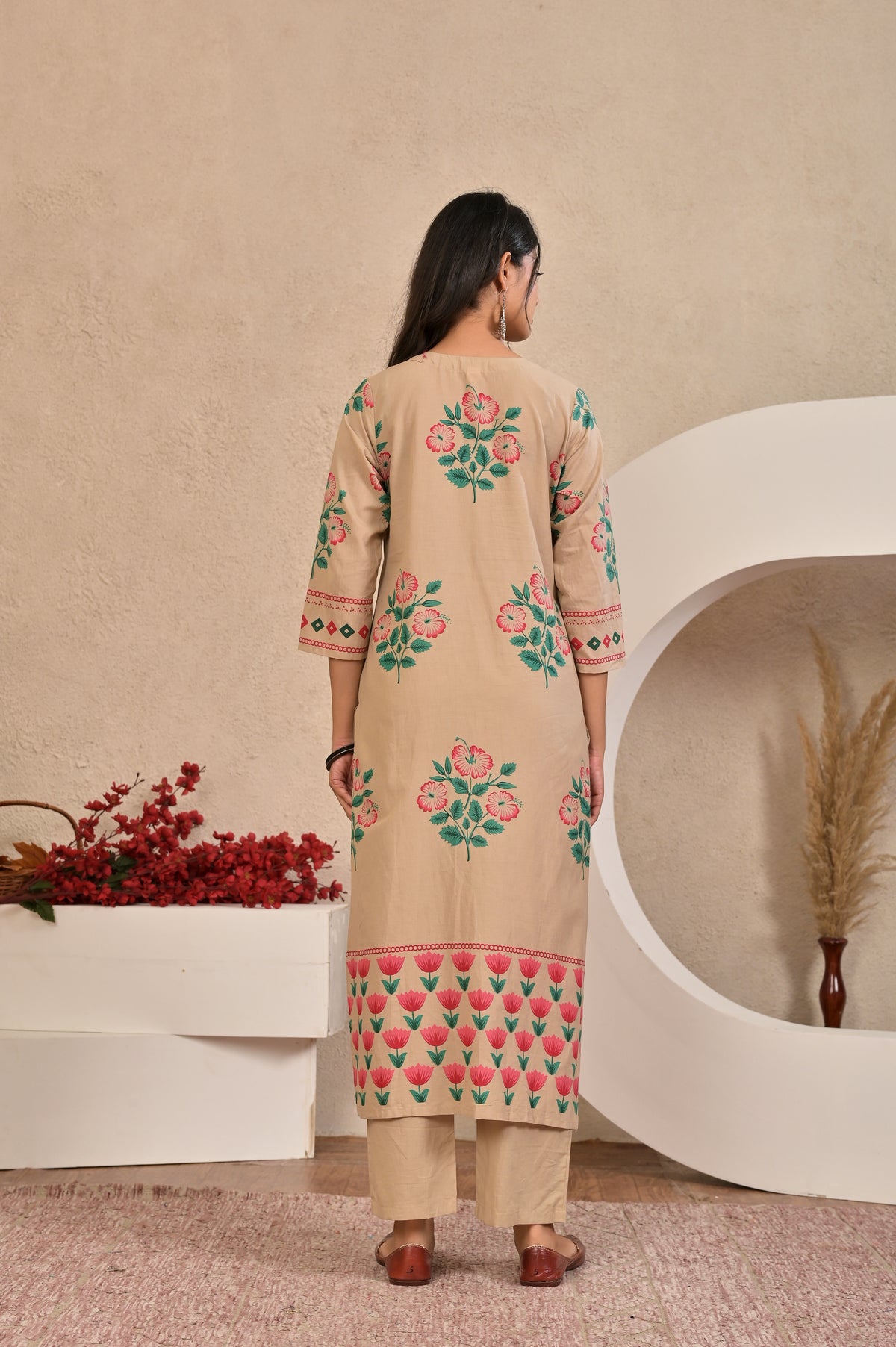 Women’s Panel Printed Kurta Set with Pin Tucks, Handwork & Tassels
