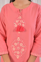 Embroidered Co-ord Set with Tassel Yoke & 3/4 Sleeves