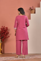 Women’s Cotton Flex Embroidered Kurta Pant Co-ord Set