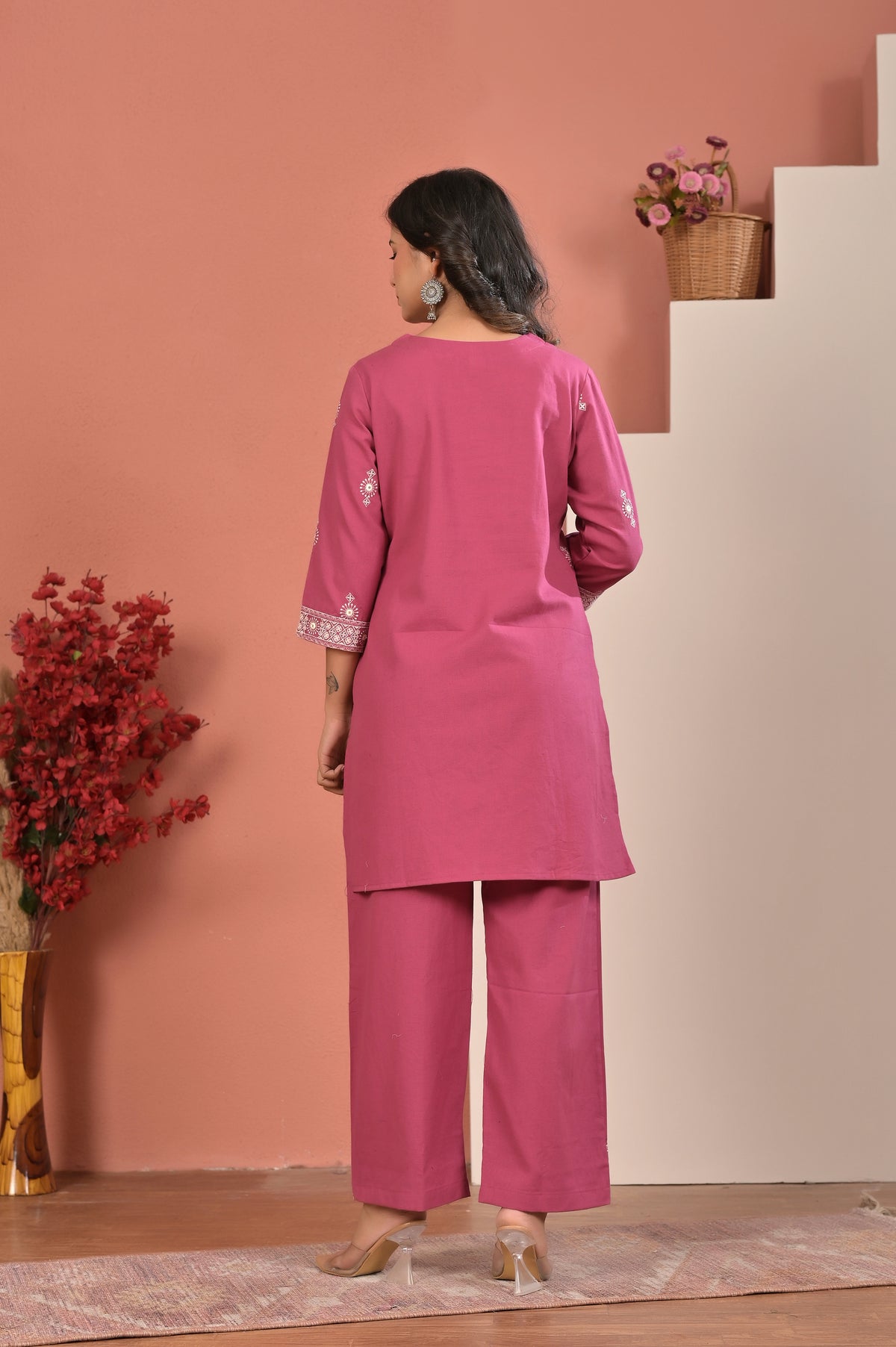 Women’s Cotton Flex Embroidered Kurta Pant Co-ord Set