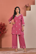 Women’s Cotton Flex Embroidered Kurta Pant Co-ord Set
