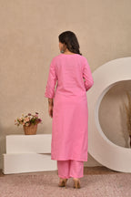 Women’s Embroidered Kurta Set with Lace, Handwork & Tassel Details