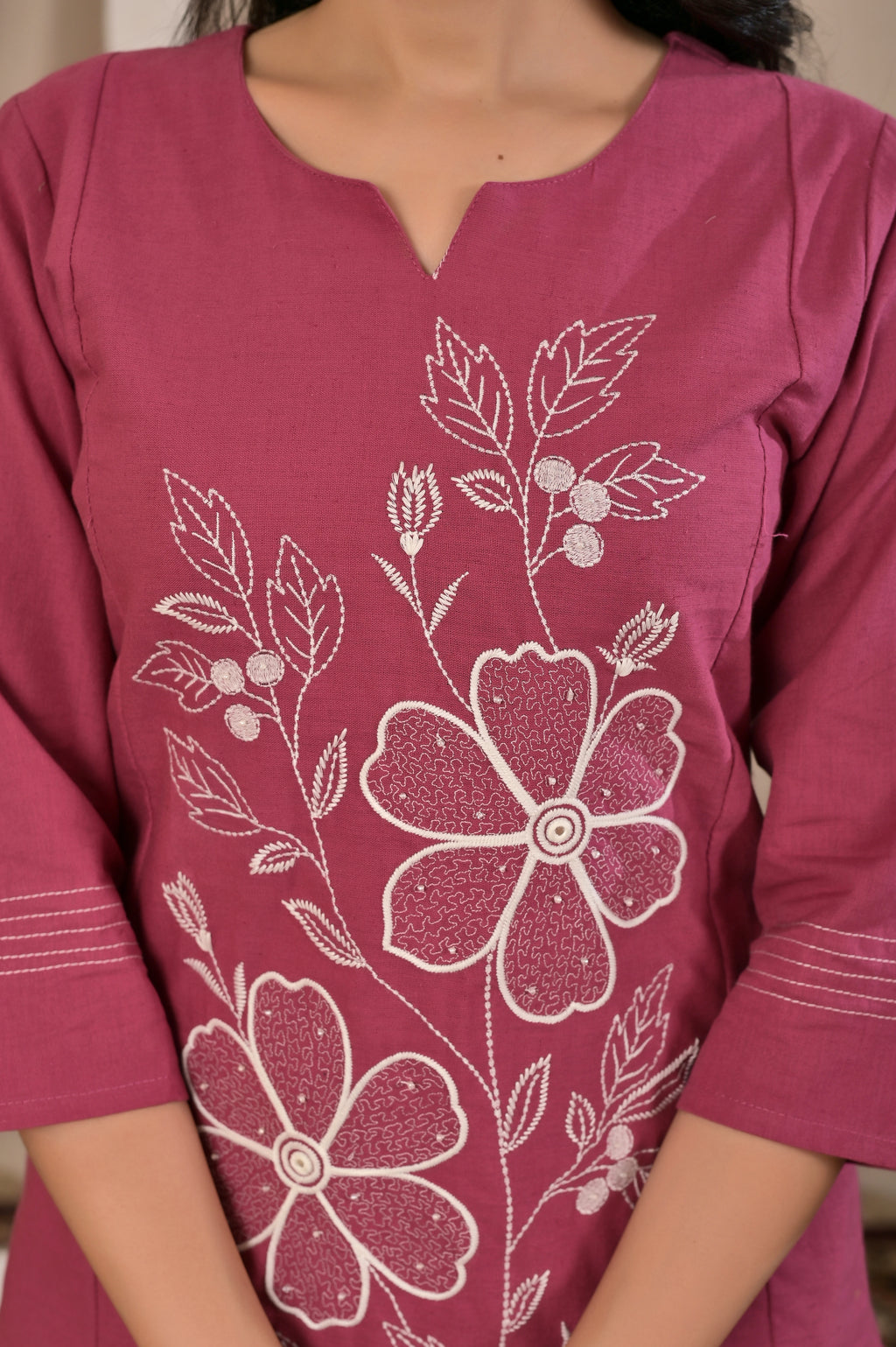 Women’s Floral Embroidered Kurta Pant Co-ord Set with 3/4 Sleeves