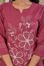Women’s Floral Embroidered Kurta Pant Co-ord Set with 3/4 Sleeves