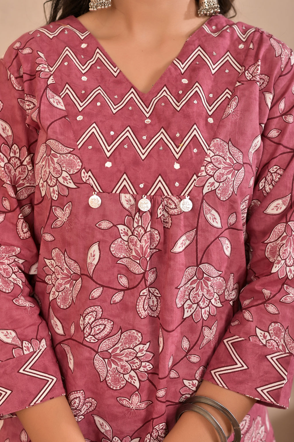 Women’s Straight Printed Kurta Pant Dupatta Set with Handworked Yoke & Tassels