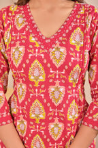 Women’s Floral Printed Straight Kurta Set with Neckline Handwork & Pintucks