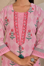 Women’s Panel Printed Kurta Set with Pin Tucks, Neckline Handwork & Tassels