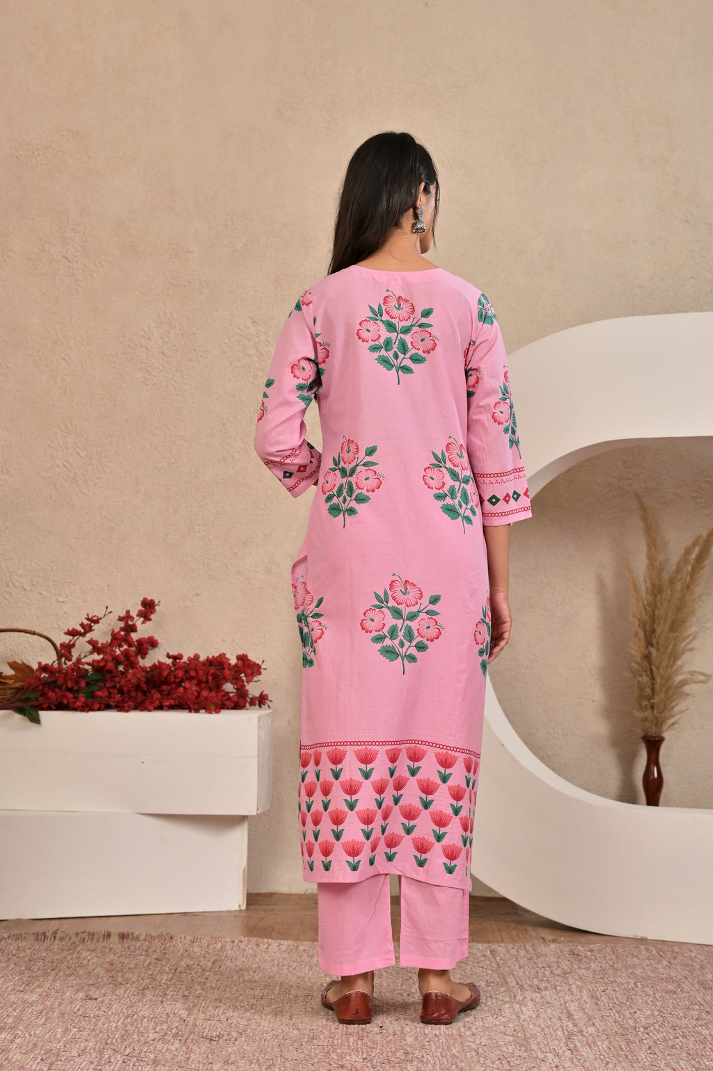 Women’s Panel Printed Kurta Set with Pin Tucks, Handwork & Tassels