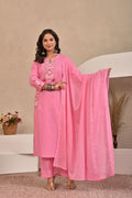Women’s Embroidered Kurta Set with Lace, Handwork & Tassel Details