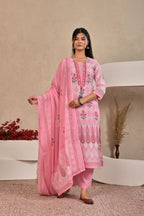 Women’s Panel Printed Kurta Set with Pin Tucks, Neckline Handwork & Tassels