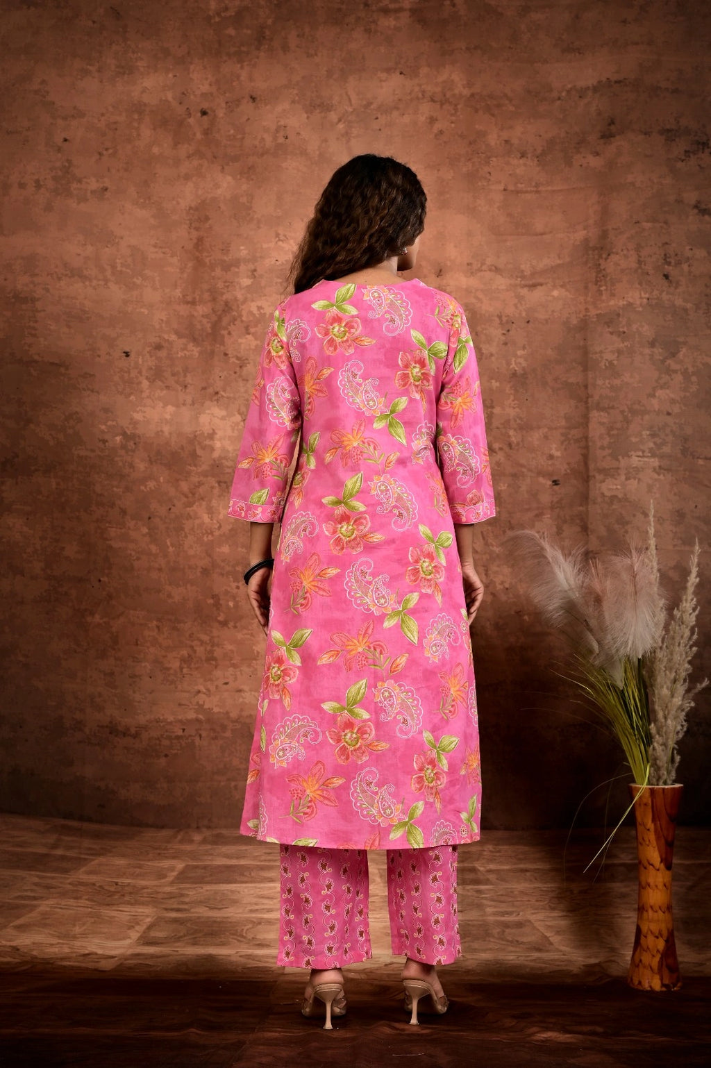 Women’s Printed A-Line Kurta Pant Dupatta Set with Heavy Neckline Handwork & Tassels