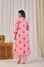 Women’s A-Line Printed Kurta Pant Dupatta Set with Schiffli Patchwork & Lace