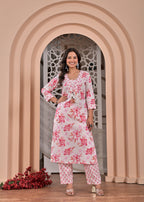 Women’s Straight Printed Kurta Pant Dupatta Set with Handwork & Tassels