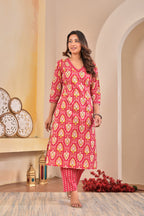 Women’s Floral Printed Straight Kurta Set with Neckline Handwork & Pintucks