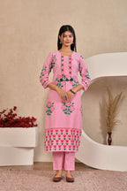 Women’s Panel Printed Kurta Set with Pin Tucks, Handwork & Tassels