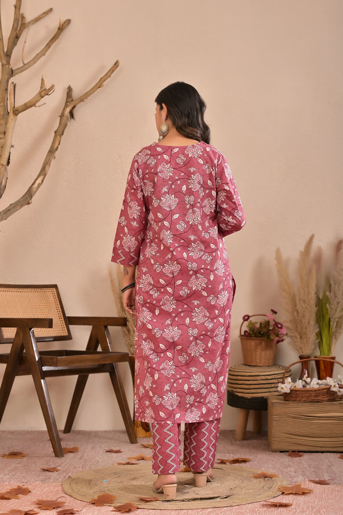 Women’s Straight Printed Kurta Pant Dupatta Set with Handworked Yoke & Tassels
