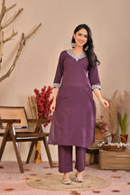 Women’s Straight Embroidered Kurta Pant Dupatta Set