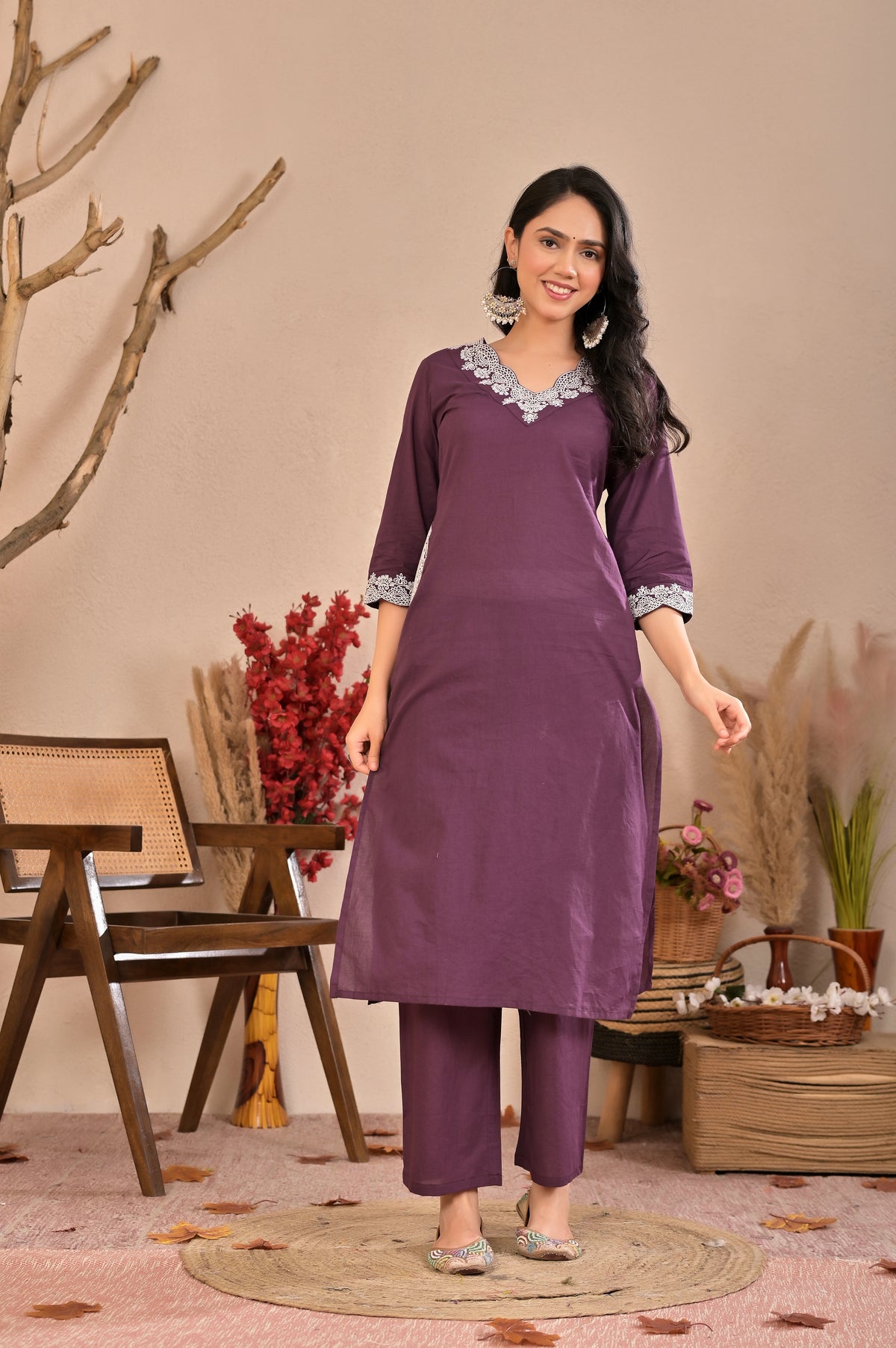 Women’s Straight Embroidered Kurta Pant Dupatta Set
